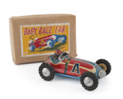 Friction powered tin "Baby Race Car" marked "Rocket" in original box with top label; by Kokyu Trading Co., Japan. - 2