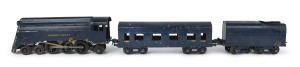 ROBILT rare EDWARD HENTY Vic. Rail Australia O-gauge clockwork 4-6-2 locomotive and tender No. 302 and first class carriage in blue. the locomotive 25cm long