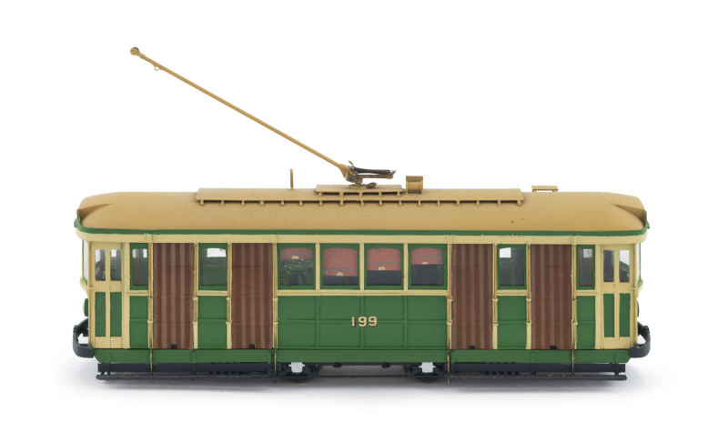 Victoria 1936-37 Q Class (No 199) Tramcar (135x40x50mm) being an obsolescent single truck tramcar modified for one-man operation on all-night services or on daytime services with light passenger loads where speed and capacity would not be an issue, this p