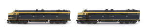 Victoria 1957 'S' Class S300 "Matthew Flinders" & S302 "Edward Henty" broad gauge diesel locomotives (250x38x55mm), blue & gold VR livery, originally built by Clyde Engineering of Granville (Sydney), the former withdrawn, the latter still in operation for Southern Shorthaul Railroad, both models built by Life Like Products at HO scale of 3.55mm to 1 foot with plastic molded bodies, weighing 720gr each. (2 items)