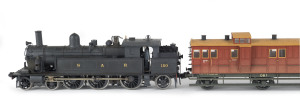 1912 F Class Tank Locomotive, road number '180' (165x40x58mm) built at the Islington Railway Workshops (North Adelaide), black livery, 4-6-2 wheel configuration, with rolling stock comprising type DB1 and Type 105 passenger carriages (total size with carriages 460x40x58mm). (3 items)