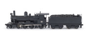 1914 G/GA Class tender steam locomotive, road number '9' (235x38x58mm) built at the Baldwin Locomotive Works (Philadelphia) black livery, 4-6-0 wheel configuration with three passenger carriages plus two guard vans (total size with carriages 780x38x58mm). - 2