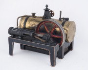 c.1935 Bing horizontal stationary steam engine (similar in design to the Weeden No 14) with large grooved chrome-plated flywheel and heavy cast iron base painted black with red trim, measures 15x14cm at base, height 15cm, 1.73kg