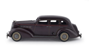 Tinplate Clockwork Maroon Saloon Car; 1930's Cadillac; probably by Kuramochi. Length: 28cm (11").
