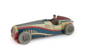CHARLES ROSSIGNOL RACING CAR, circa 1930lithographed tinplate, large scale streamlined body with boat tail rear, seated driver, clockwork mechanism. Length: 37cm (14.5")
