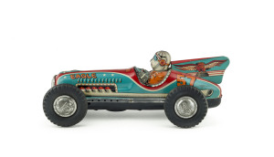 Eagle Speed Racer "57" Made In Japan by I.Y. Metal Toys/Yamazaki Gangu; circa 1950. Also bears the Mitsuhasi / Mitsuhashi & Co., trademark - the letter "M" within a triangle.  Length: 28cm (11").