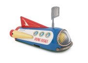 ATOMIC ROCKET X-1899 tinplate space ship by Masudaya; battery operated, with antenna intact. circa 1960. Length: 24cm (9.5").