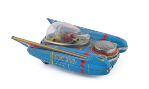 SPACE SCOUT S-17 battery operated tin-plate space toy by Yanoman, Japan; 1960s.  Length: 25cm (10").
