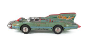 YONEZAWA 58 ATOM JET RACER RACE CAR TIN FRICTION SPACE TOY, circa 1958 Huge size (Length: 69cm; 27") with an enclosed cockpit surrounded with nickel plated cage frame for added protection of the driver, large hard rubber tires that have nickel hubcaps, st - 2