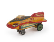 Winner-23 Rocket Ship Space Car; Battery powered, by KDP Kyodo, Japan, 1950's; in original box. (Green rubber track is present, but has deteriorated). Box length: 15cm (6"). - 2