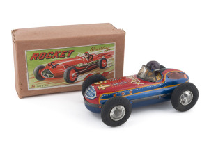 Japanese tinplate friction powered Sparkling Rocket Car No.54, by Bandai; in original box with complete top label. Length: 19cm (7.5").