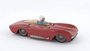 Red Corvette friction-powered tinplate racer with helmetted driver, circa 1960 by Ichiko (no markings). Length: 23cm (9").