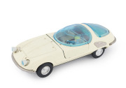 BANDAI battery operated Chevrolet Corvair Bertone with driver, the blue tinted canopy & rear window unusually without cracks, length 32cm (12.5"), battery compartment marked "SIGN OF [B] QUALITY/MADE IN JAPAN", length 32cm (12.5").