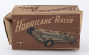 "Hurricane Racer" friction powered racing car by Midoriya Kosuge (Japan), stamped "MADE IN/OCCUPIED JAPAN" on chassis, with box (a tad crumpled) circa late 1940s, length (car) 13cm (5"), box 13.5cm (5.2"). - 2