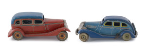 Kuramochi (Japan) wind-up1930s 4-door sedans, one a 1933 Ford, wind-up mechanism working but key missing, the other a mid-1930s Graham-Paige model complete with winding key, both 18cm (7") in length. (2 items)