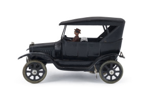 Ford Model-T sedan with driver, tinplate wind-up by Bing (Germany, trade mark on chassis), number plate (19872) at rear. Length: 16cm (6.25").
