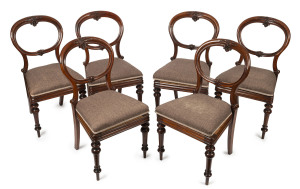 Defence Department set of six campaign dining chairs, carved walnut, circa 1870, legs fitted with brass sockets for dismantling, each chair part numbered and stamped "D.D.", made by T.R. COGSWELL.
