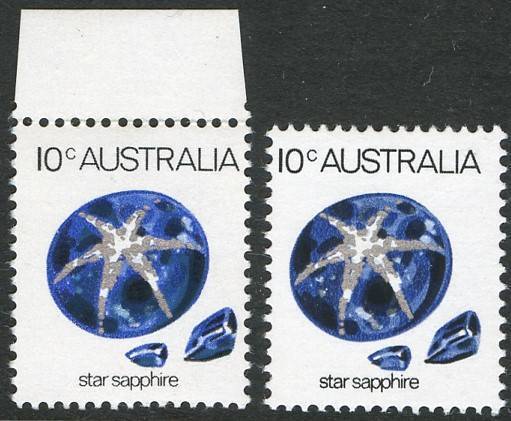 1973-74 (SG.552ac) 10c Star Sapphire, single with variety "Turquoise-blue omitted" together with a normal stamp (with margin) for comparison, MUH; BW:648ce.