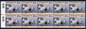 1994 (SG.1367var.) 85c Pelican, marginal block of (10) showing the variety "Doubled printing of AUSTRALIA and 85c" getting progressively stronger from right to left of the block. Superb block also showing the 2 Koala Reprint symbols in the margin. Superb MUH.