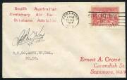 AUSTRALIA: Aerophilately & Flight Covers: Australian Aerophilately - THE BRISBANE - ADELAIDE AIR RACE of DECEMBER 193616-18 Dec.1936 (AAMC.680) Flown cover, carried and signed by J.C.K. MacKenzie, entrant No.10, who flew a DH60 Gipsy Moth. [One of only 14