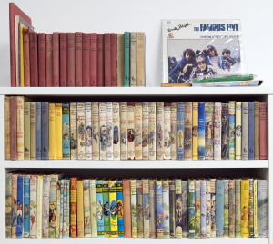 AN ENID BLYTON LIBRARY: A collection of 62 different Blyton titles, all hardback and with dustjackets and mainly 1950s and '60s editions; also, a quantity of Blyton books without d/j's but mostly hardcover; an LP version of "Five on a Treasure Island", et