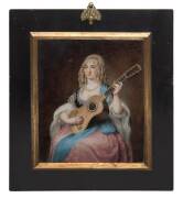 PHILIP JEAN (British 1755-1802): Miniature portrait of a seated lady playing guitar, signed and dated lower right "P.Jean, pinx, 1794", housed in ebonized frame, ​painting 15 x 12.5 cm.