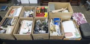 Frank Kelly's spare parts, accessories & tools including soldering equipment, airbrush & cordless drill, plus templates, aluminium sheets & etching tools, plastic & copper piping, plastic storage boxes holding railway parts, and so much more; also a few unfinished projects, locomotive scale model drawings, Model Railway Association certificates awarded to Frank, photographs, etc; Wonderful resource for the model railway enthusiast. (large qty)