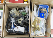 Frank Kelly's spare parts, accessories & tools including soldering equipment, airbrush & cordless drill, plus templates, aluminium sheets & etching tools, plastic & copper piping, plastic storage boxes holding railway parts, and so much more; also a few u - 2