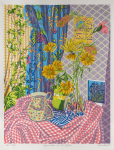 ROBERT MARCHANT [1948 - ] Chrysanthemum and Pink Gingham screen print, "Artist Proof", titled and signed in lower margin, ​66 x 49cm.