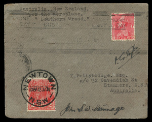 Australia: Aerophilately & Flight Covers: KINGSFORD SMITH'S THIRD CROSSING OF THE TASMAN: 13 Jan.1934 (AAMC.350) Australia to New Zealand cover, flown by Kingsford Smith in the famous "Southern Cross"; and signed by his crew members, John Stannage & P.G. 