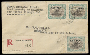 PAPUA - Aerophilately & Flight Covers: 23 March 1932 (AAMC.P44) Port Moresby - Salamau registered cover, flown by Orme Denny for Guinea Airways. [57 flown]. Cat.$125.