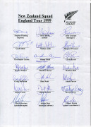 NEW ZEALAND: Official Team sheets for 1998-99 1st ODI v India at Taupo; 1998-99 2nd ODI v India at Napier; 1998-99 Second Test v South Africa at Christchurch; 1999 complete squad for the Tour to England; and 1999-2000 1st Test v West Indies at Hamilton. A - 4