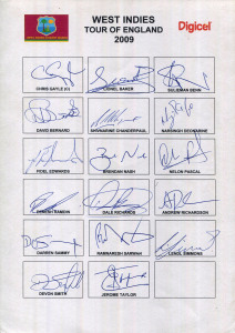 WEST INDIES: A group of fully signed team sheets for the 2005-06 Tour of Australia; the 2006 "A team" Tour of England; the 2007 Tour of England; the 2007 Tour to Zimbabwe; and the 2009 Tour to England. (5 sheets; 81 signatures). Signatures include Lara, C