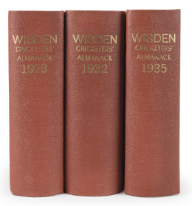 1923, 1932 and 1935 WISDEN'S ALMANACKS, attractively rebound in matching hardcovers preserving most original soft covers and advertsing pages. (3).