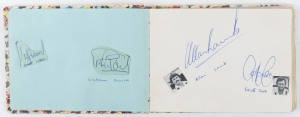 1950-90s AUTOGRAPHS: in small autograph book, often with small images of the signatory affixed alongside, including Frank Tyson, Andy Roberts, Joel Garner, David Hookes, Kepler Wessels, Ken Barrington, Bedser twins, Tony Greig, Derek Randall, Geoffrey Bo