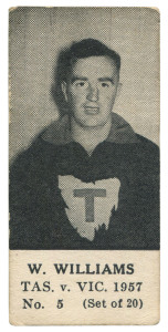1957 TASMANIA v VICTORIA SERIES (UNKNOWN PUBLISHER, BLANK BACKS): W. WILLIAMS, No.5 from the complete set of 20. 