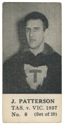 1957 TASMANIA v VICTORIA SERIES (UNKNOWN PUBLISHER, BLANK BACKS): J. PATTERSON, No.8 from the complete set of 20.&nbsp;