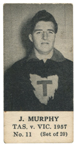 1957 TASMANIA v VICTORIA SERIES (UNKNOWN PUBLISHER, BLANK BACKS): J. MURPHY, No.11 from the complete set of 20. 