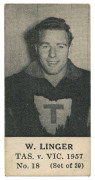 1957 TASMANIA v VICTORIA SERIES (UNKNOWN PUBLISHER, BLANK BACKS): W. LINGER, No.18 from the complete set of 20.&nbsp;