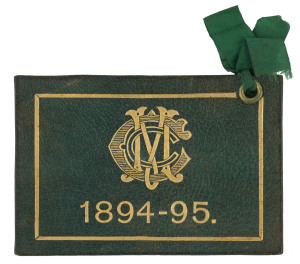 MELBOURNE CRICKET CLUB: 1894-95 Membership ticket, No.556 for Mr.P.G.Jennings; green leather with gold embossed date to reverse, with original green ribbon still attached.