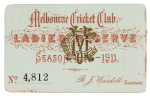 MELBOURNE CRICKET CLUB: 1910-11 Ladies Reserve Season Ticket, No.4812.