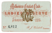 MELBOURNE CRICKET CLUB: 1910-11 Ladies Reserve Season Ticket, No.4812.