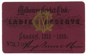 MELBOURNE CRICKET CLUB: 1915-16 Ladies Reserve Season Ticket, No.3799 for E.W.Powell.