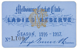 MELBOURNE CRICKET CLUB: 1916-17 Ladies Reserve Season Ticket, No.1109 for G.W.Simpson.