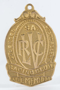SOUTH AUSTRALIA: LICENSED VICTUALLERS RACING CLUB 9ct gold LIFE MEMBER'S fob for H.H. Jolley; circa 1940s.