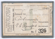 MELBOURNE CRICKET CLUB: 1940-41 Junior Membership Ticket, No.326; grey leather with gold embossing. - 2