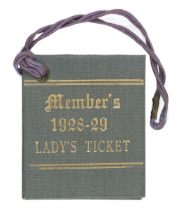 EPSOM TURF CLUB [MORDIALLOC, VICTORIA]: 1928-29 Lady's Ticket issued to Member No.112 with one Gate Coupon still intact. Grey leather with gold embossing.