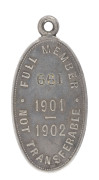 SOUTH AUSTRALIAN CRICKET ASSOCIATION (Adelaide Oval) 1901-02 Membership fob for Full Member No.661; silver.