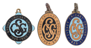 SYDNEY CRICKET GROUND: 1925-26, 1934-35 and 1936-37 Membership badges, (3).
