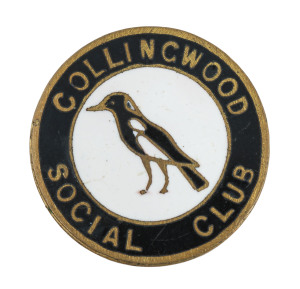 COLLINGWOOD: circa 1940s-50s "COLLINGWOOD SOCIAL CLUB" button-hole badge with the magpie standing and facing left. (Probably associated with the evolution of the magpie logo of the football club but verification needed.).